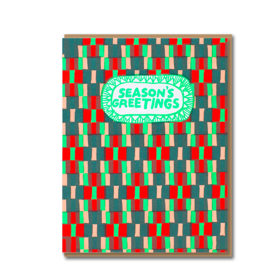 Geometric patterned card with 'Season's Greetings' text on a white background
