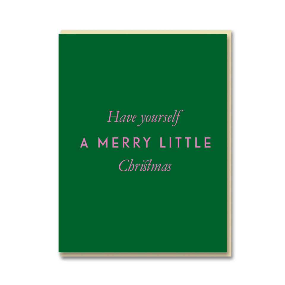 Green card with Christmas message on a white background