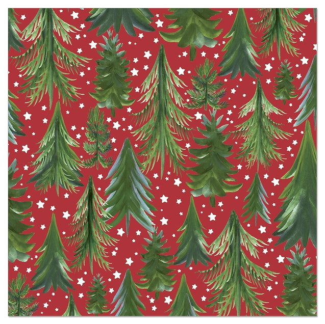 Paper Napkins PK 20 Green Trees on Red