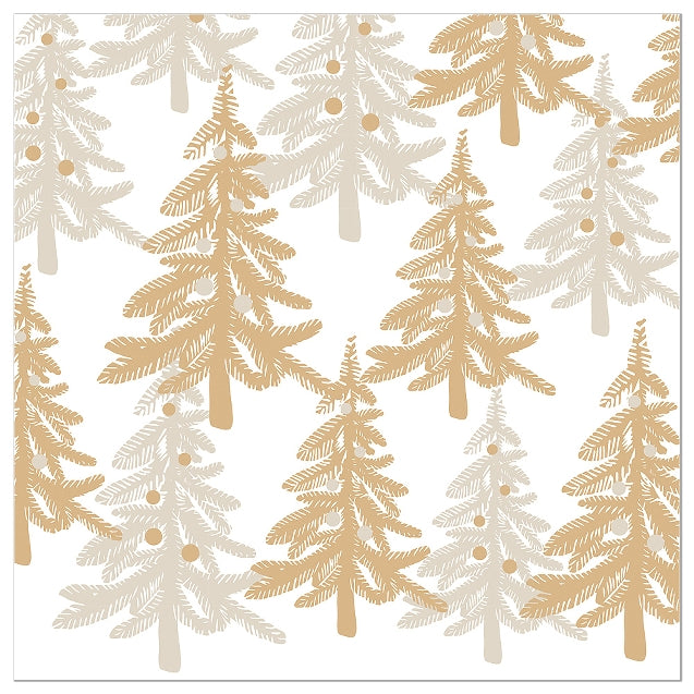 Paper Napkin with a pattern of gold and beige trees on a white background