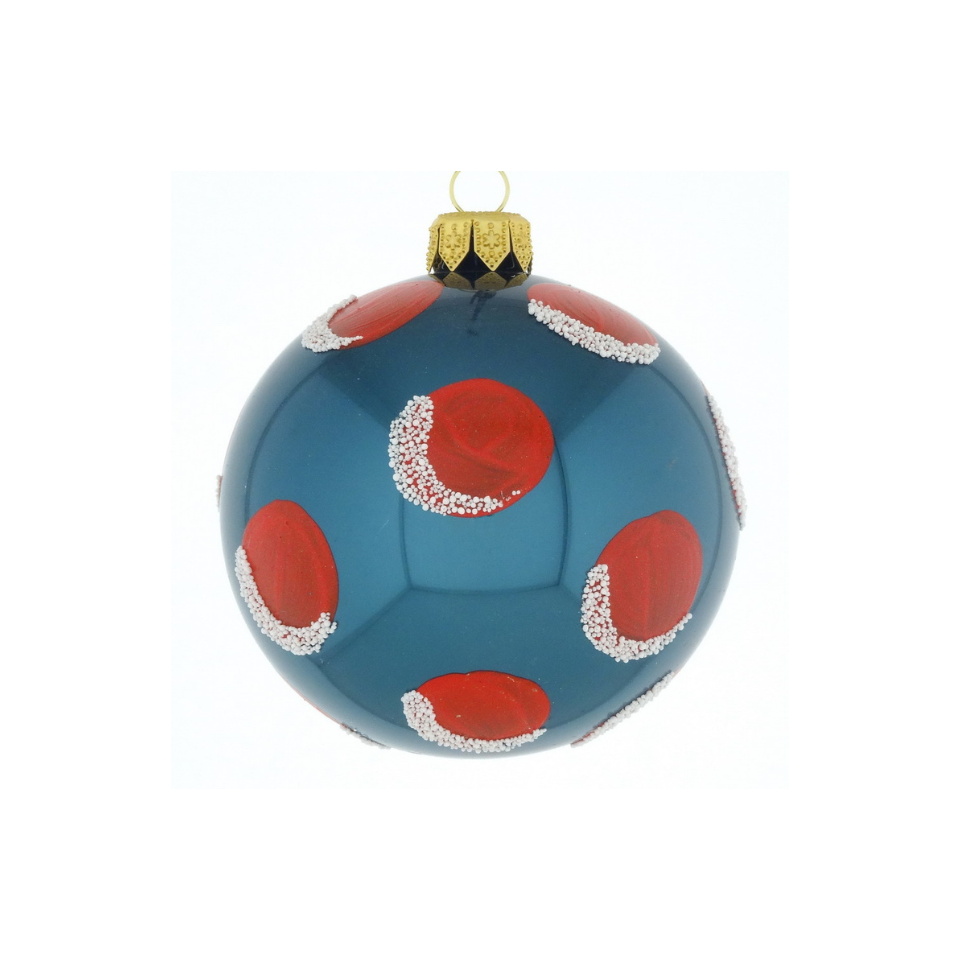 Decorative Christmas ball ornament with red and white patterns on a white background