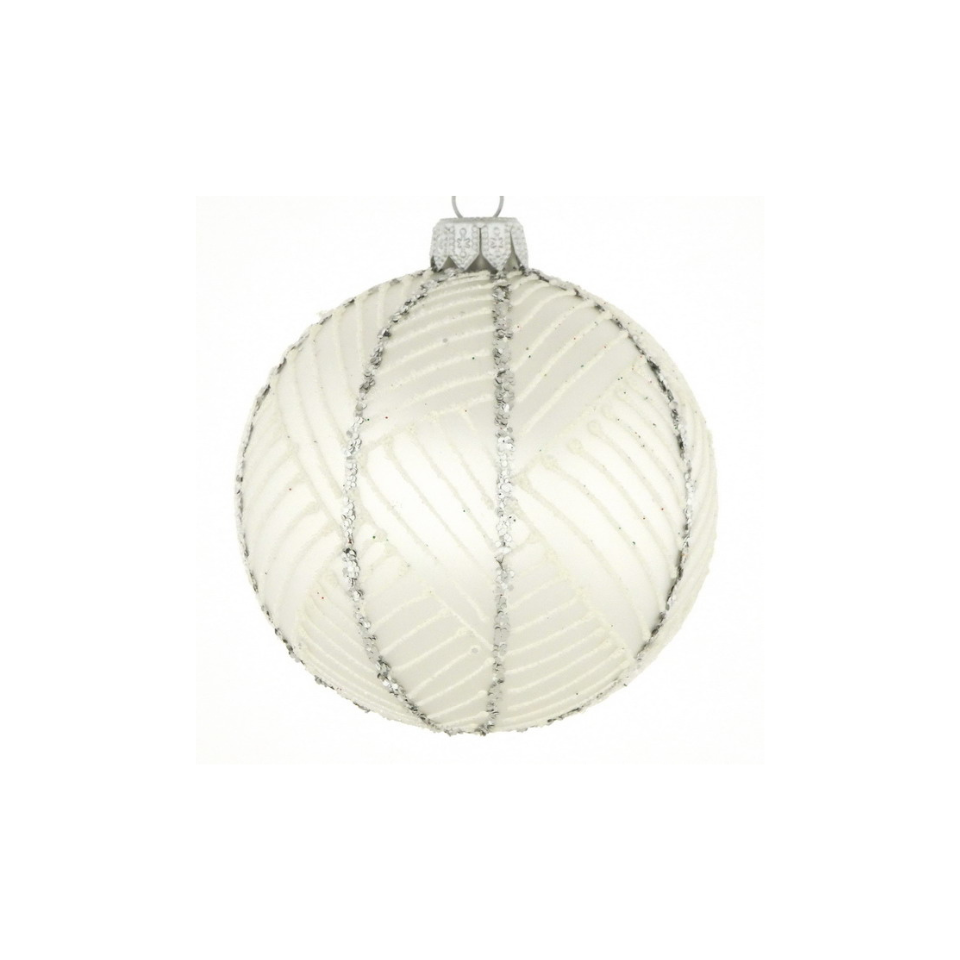 White Christmas ornament with ribbed texture on a white background