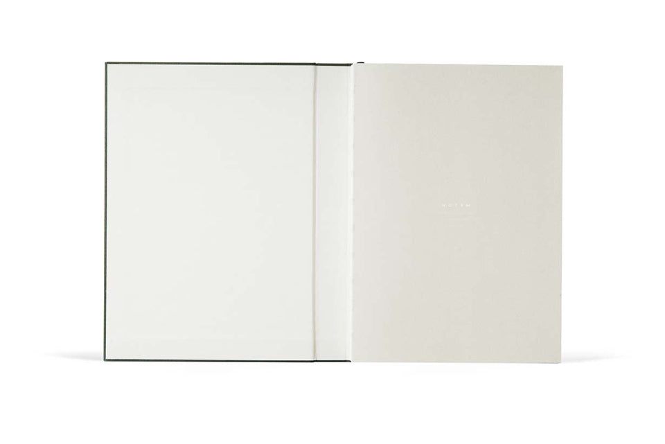 Open notebook with blank pages on a white background