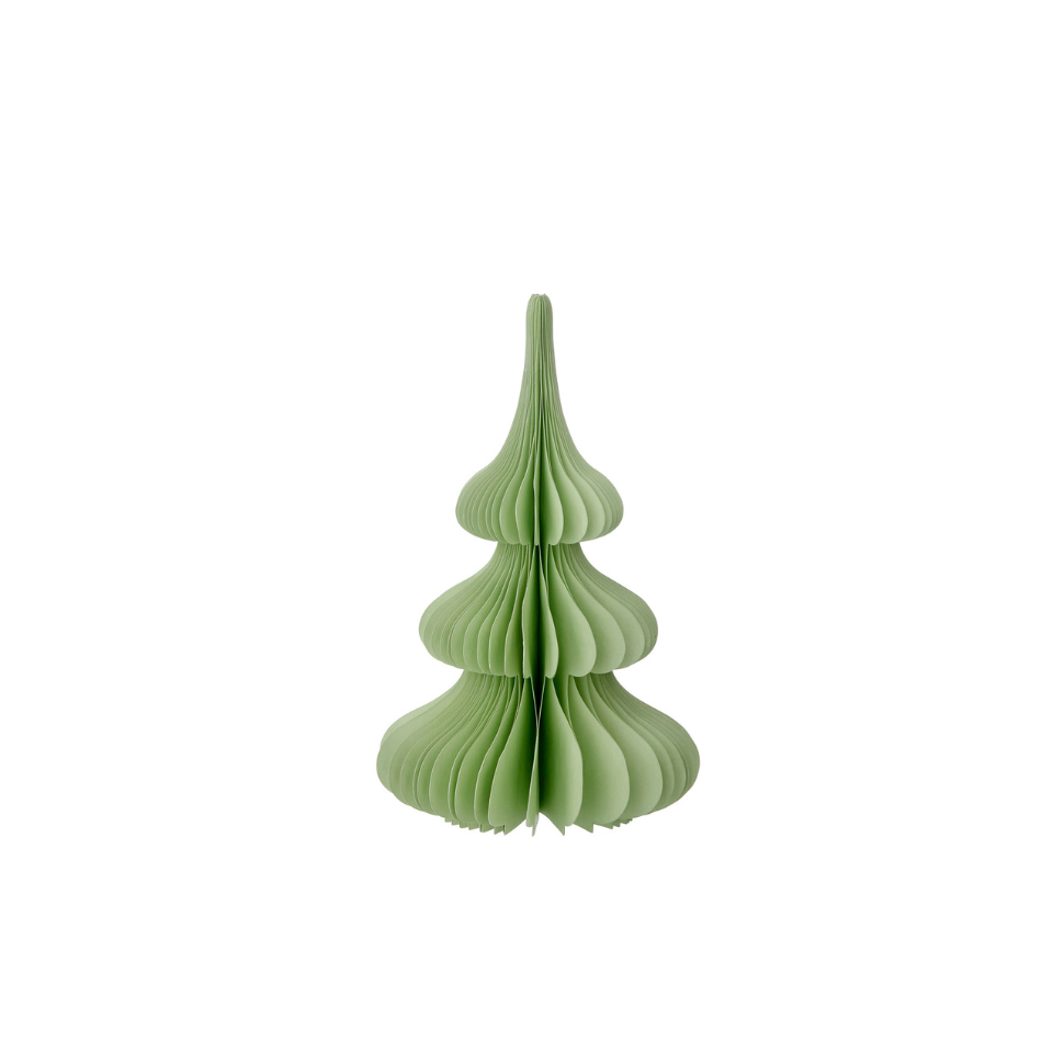 Green paper tree decoration on a white background