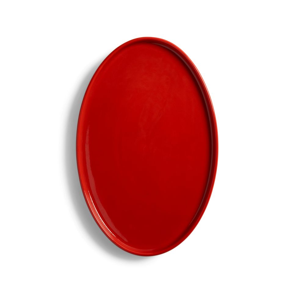 Red Ceramic Oval Tray