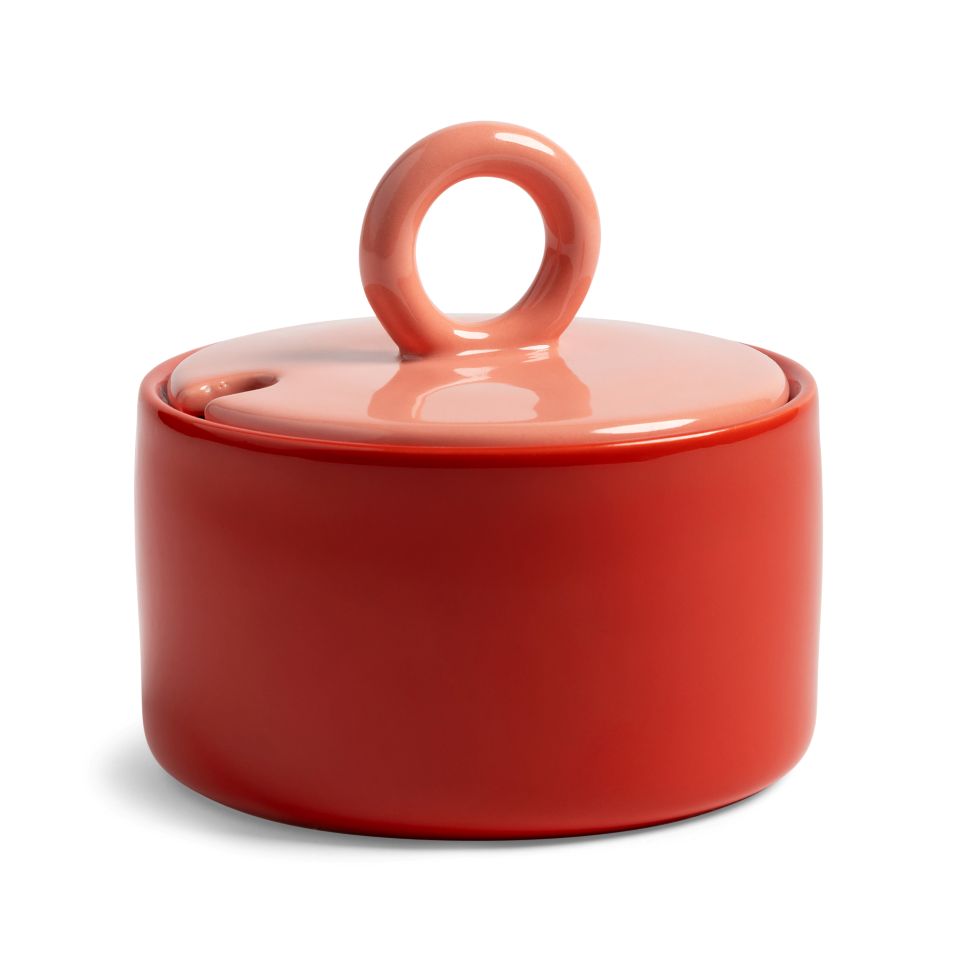 Ceramic Red Sugar pot with pink lid