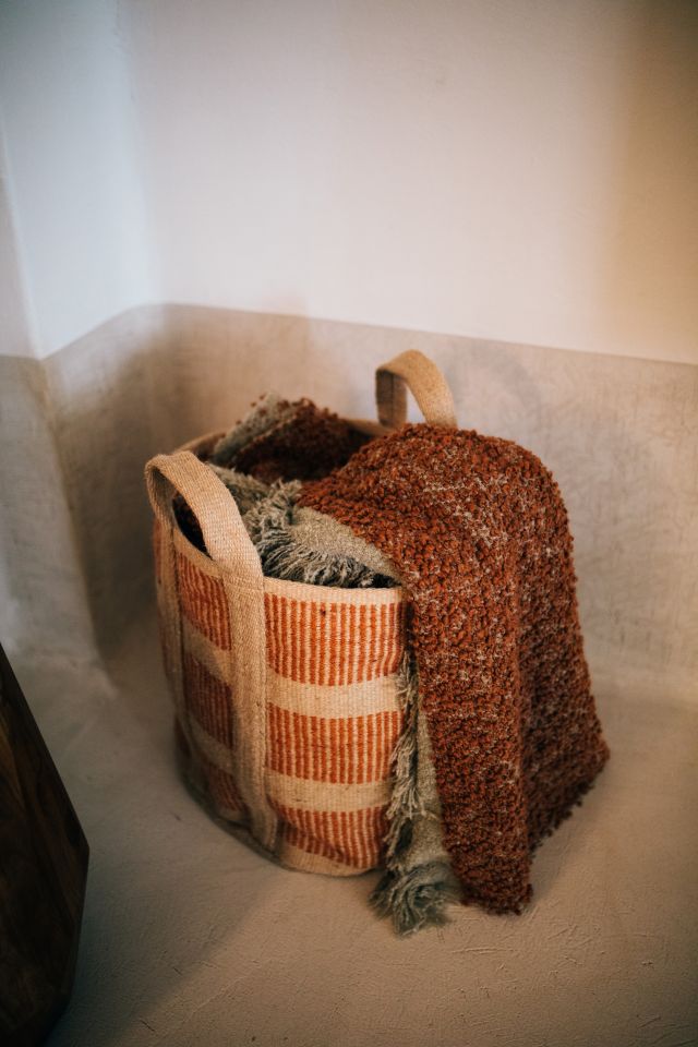 Follina Jute Basket Terracotta Stripe