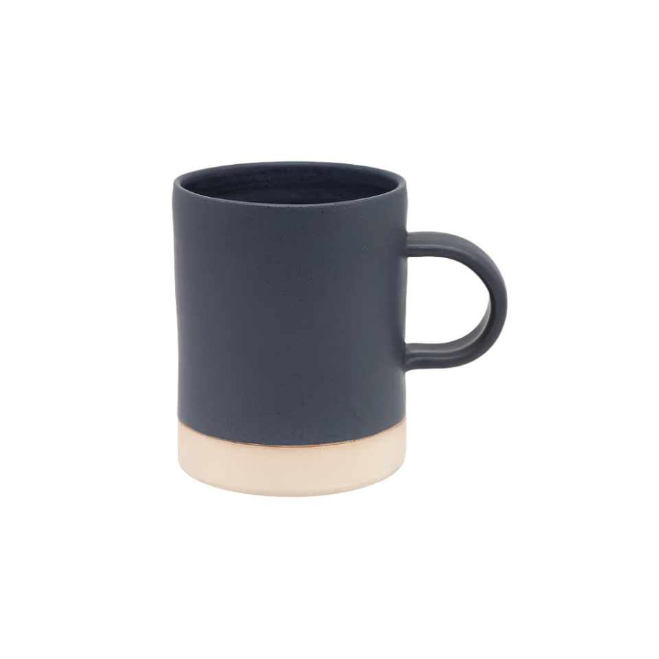 Grey mug with a beige base on a white background