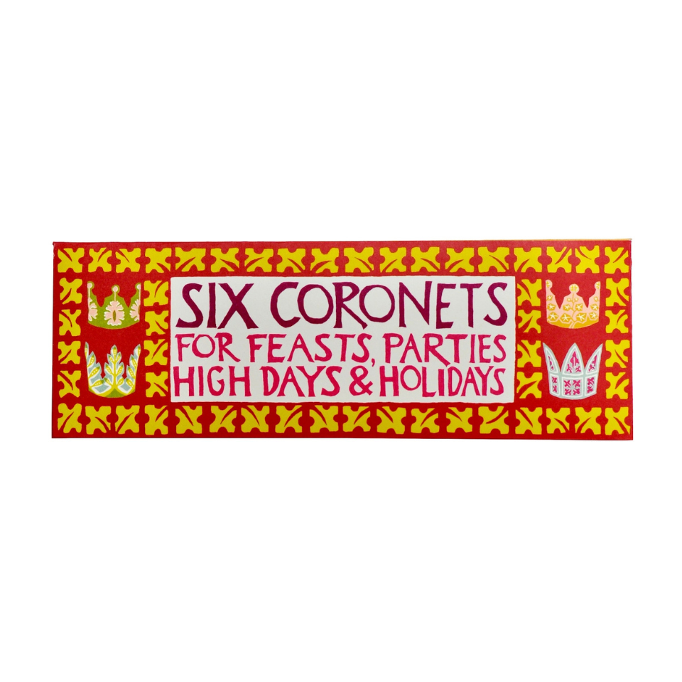 Decorative pack with text 'Six Coronets for Feasts, Parties High Days & Holidays' on a red background.