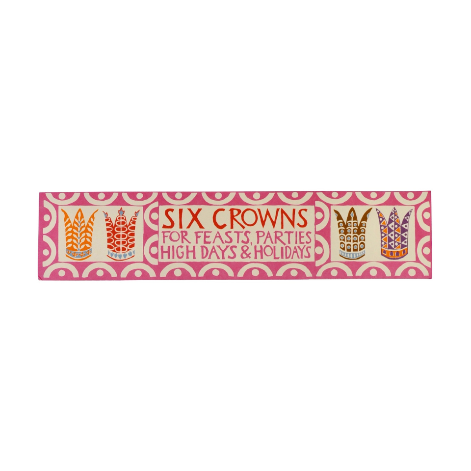 Decorative pack with 'Six Crowns' text and crown designs on a white background