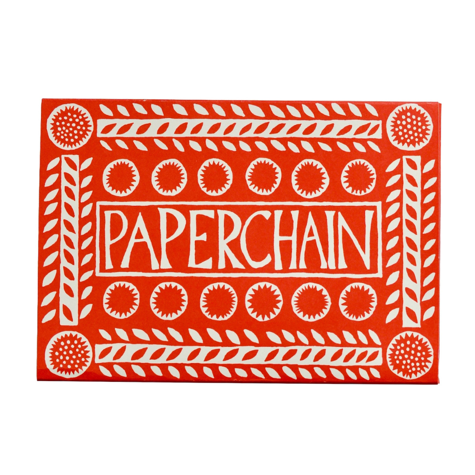 Red and white decorative pack with 'PAPERCHAIN' text on a white background