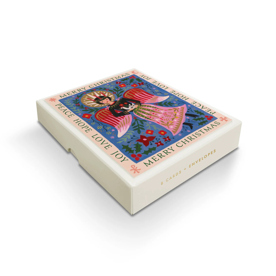 Decorative Christmas card box with festive design on a white background