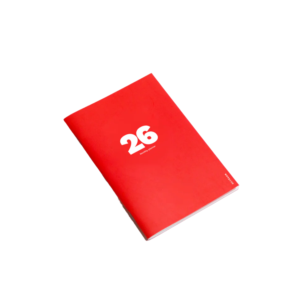 Red 2026 diary with bold text reading 26 on front cover