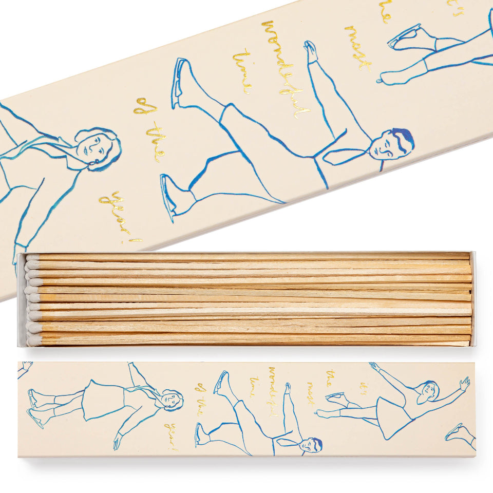 Set of match sticks in a box with illustrated designs on the lid