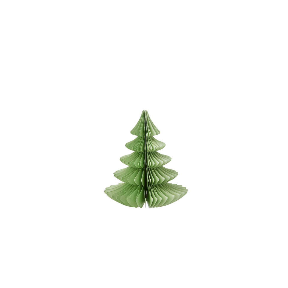 Green paper tree decoration on a white background
