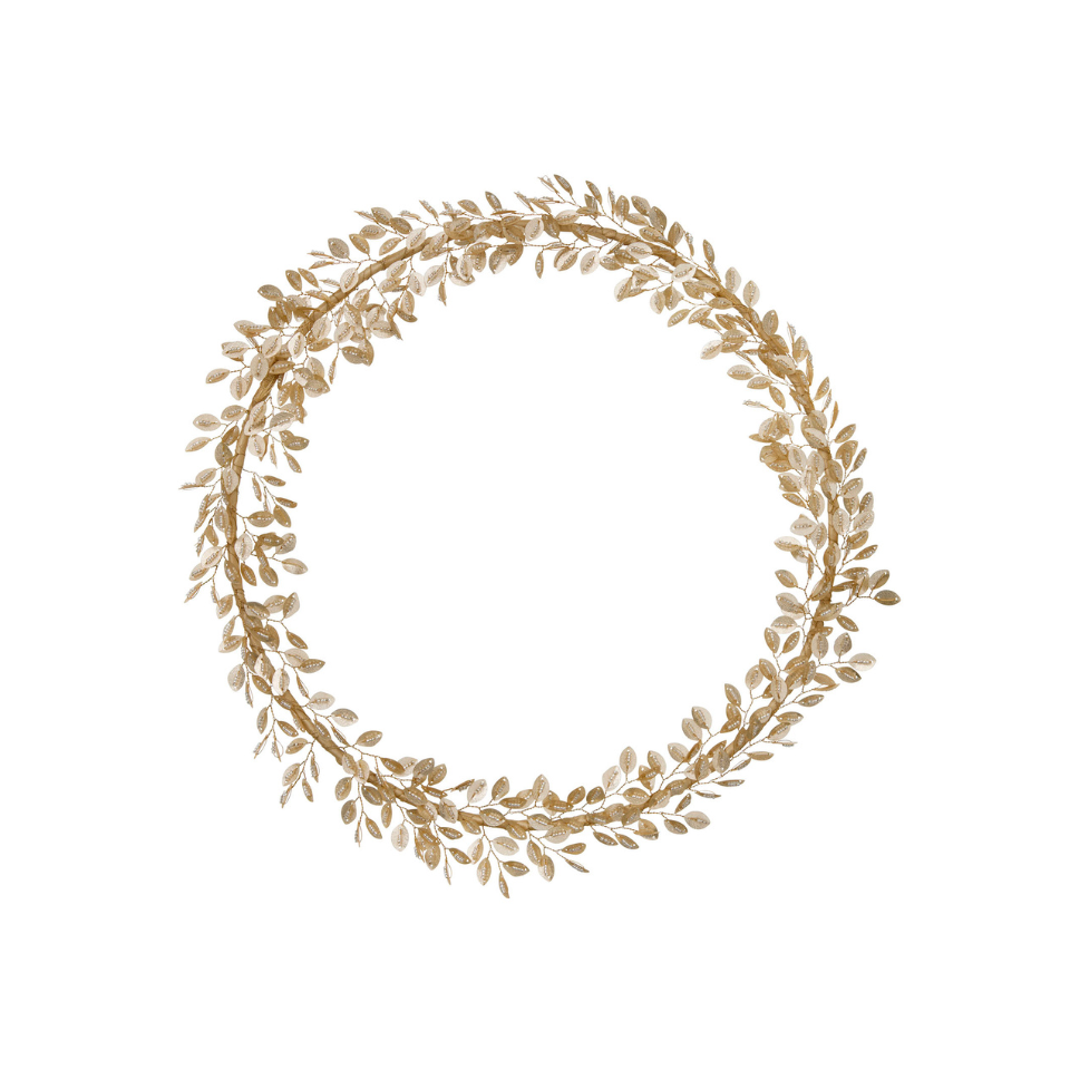Decorative gold leaf wreath on a white background