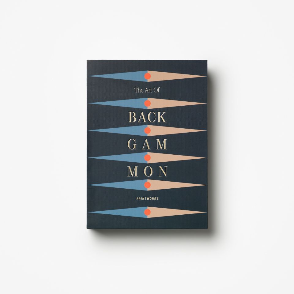 Book cover of 'The Art of Backgammon' with geometric design on a white background