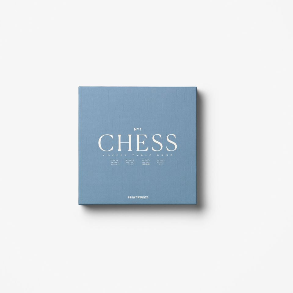 Blue chess box with white text on a light gray background
