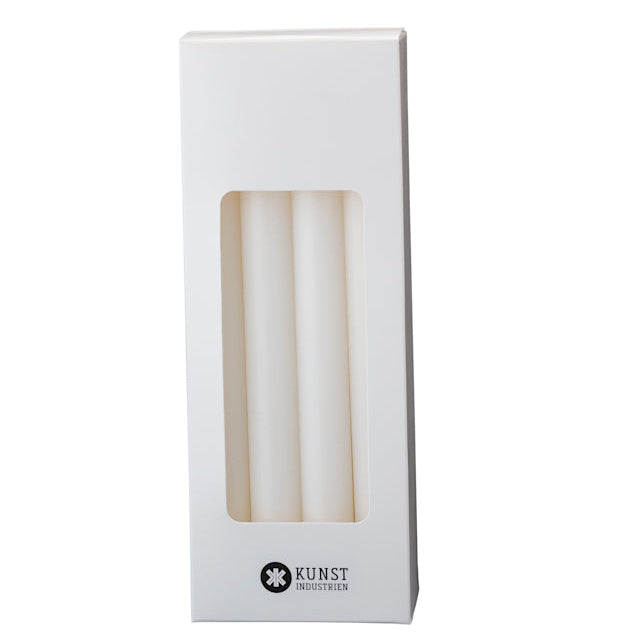White candles in a box with 'Kunst' branding on a white background