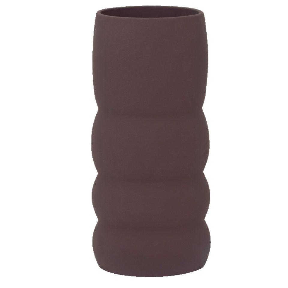 Vase in a brown/purple hue with bulbous shapr