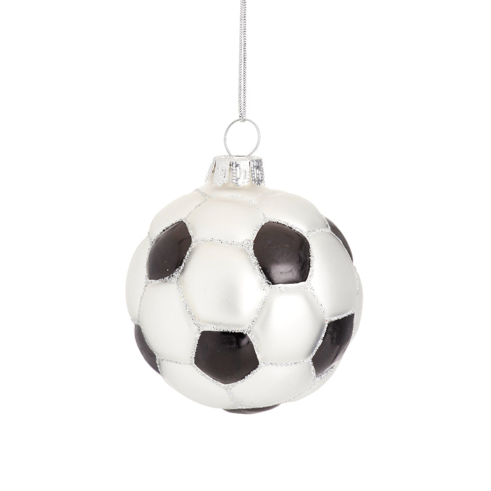 Decorative ornament shaped like a soccer ball on a white background
