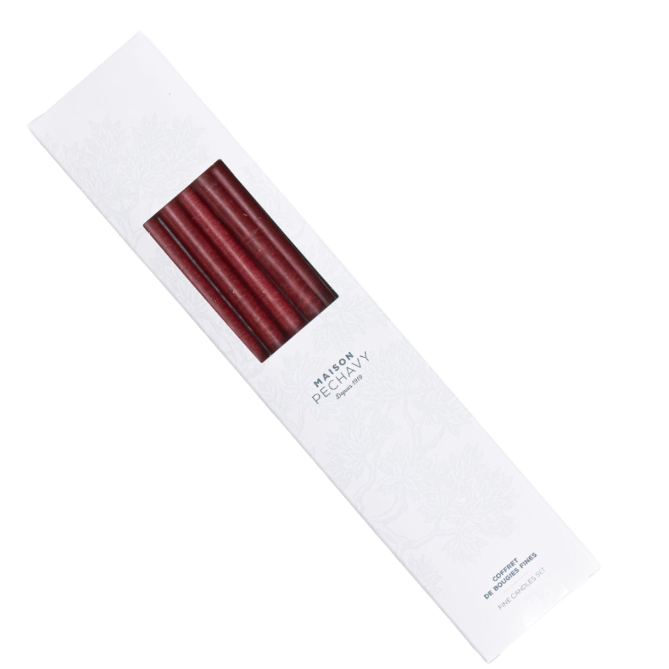 Box of 10 deep red taper candles