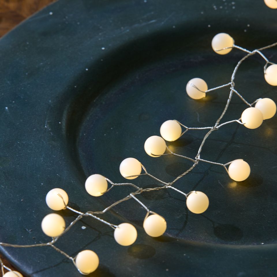 String of light bulbs on a dark surface