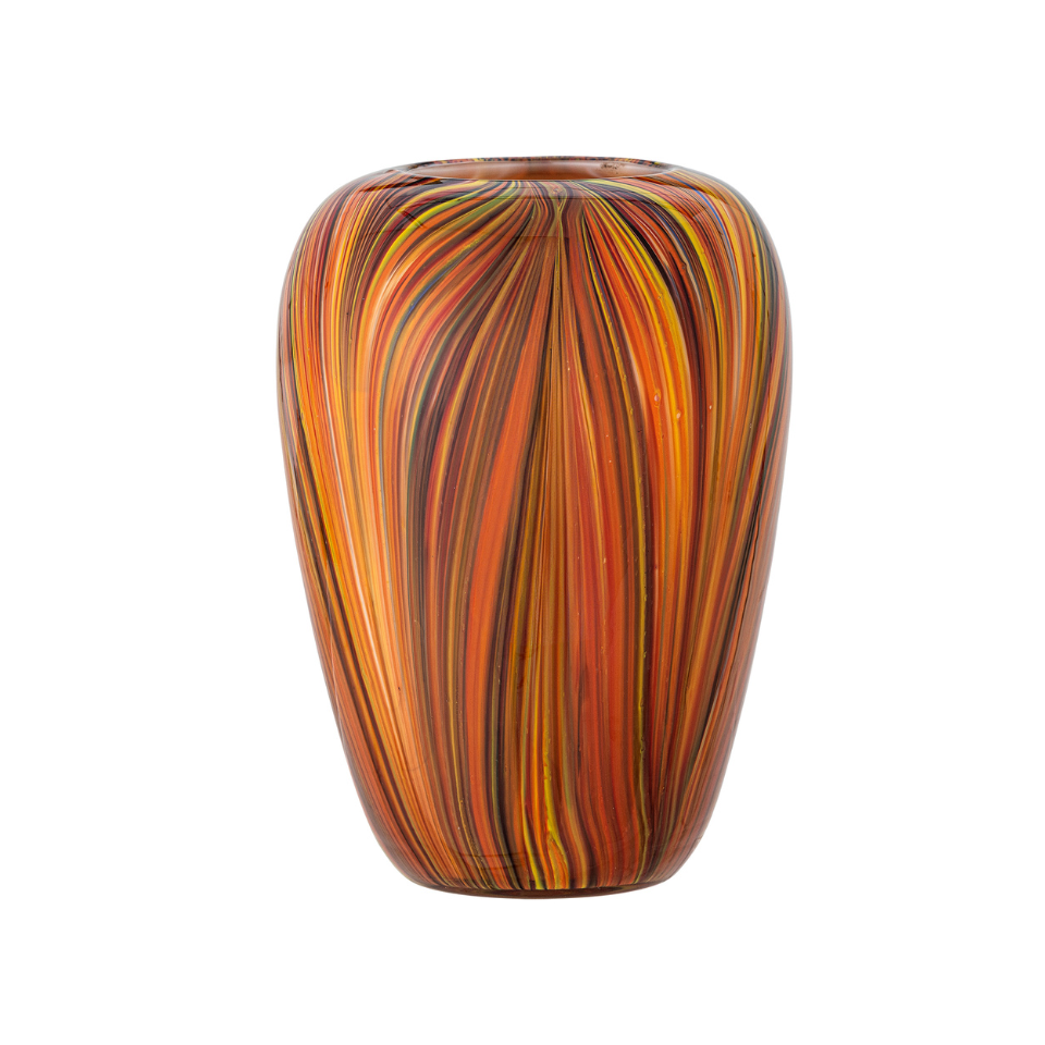 Multicolored striped vase on a white background