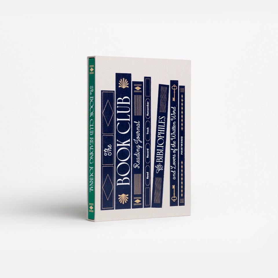 Book Club reading journal with blue and green design on a white background