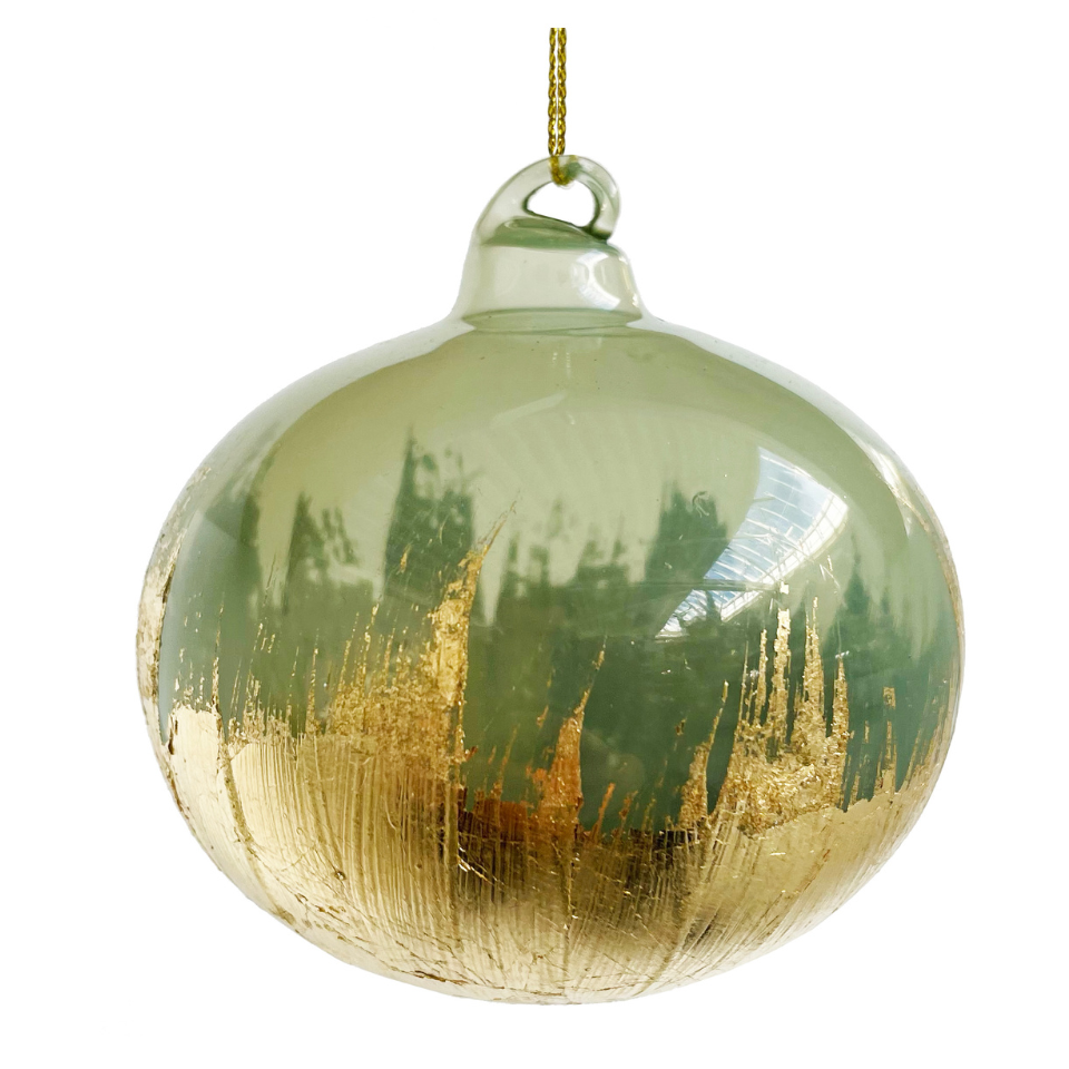 Glass Drop Ball Green with Gold Leaf