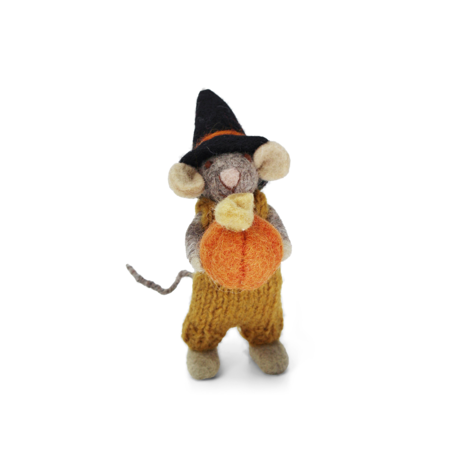 Grey Mouse with Pumpkin Decoration