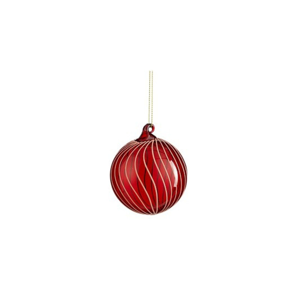 Lined Glass Bauble Red