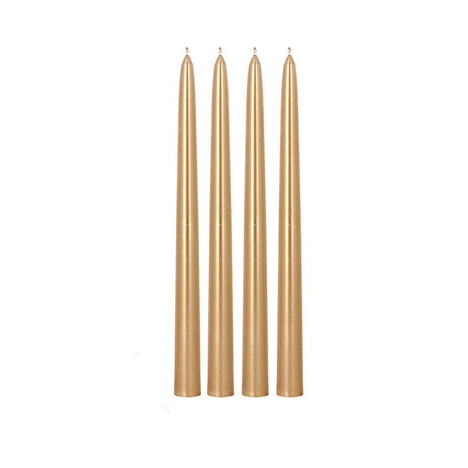 4 gold taper candles.