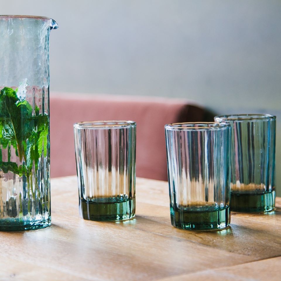 Reed Water Glass Smokey Green