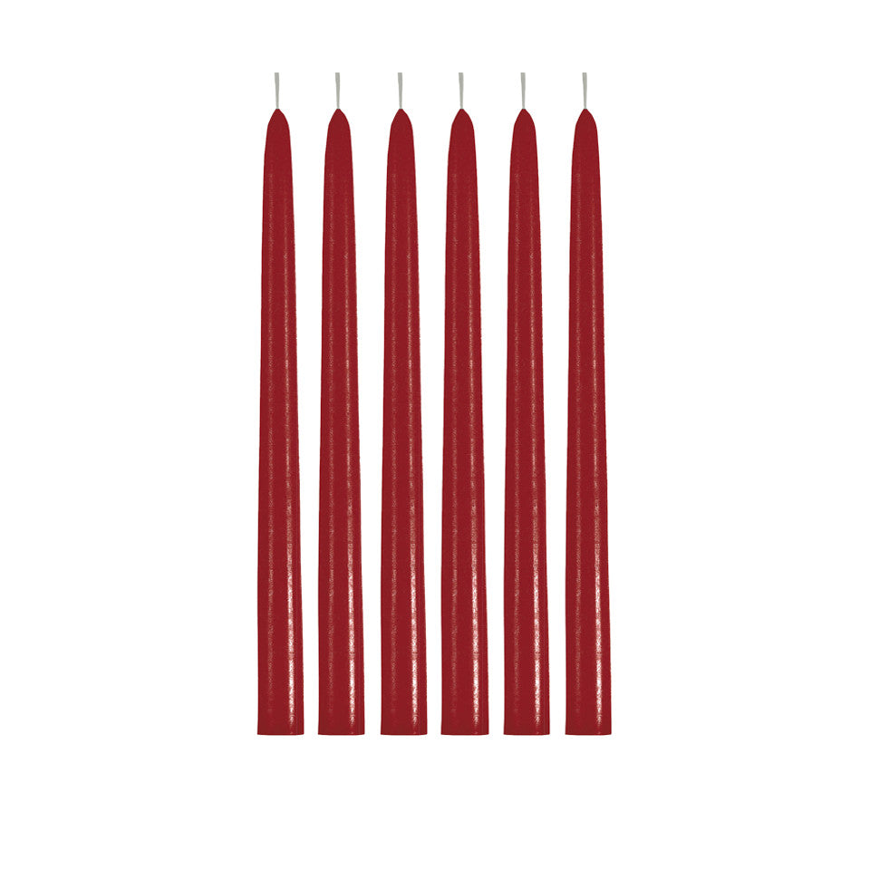 6 Christmas red taper candles.