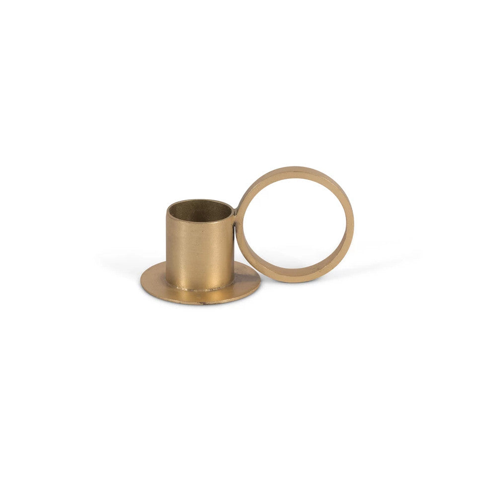 Circle brass-finish iron candleholder, simple holder with vertical circle as a finger holder.
