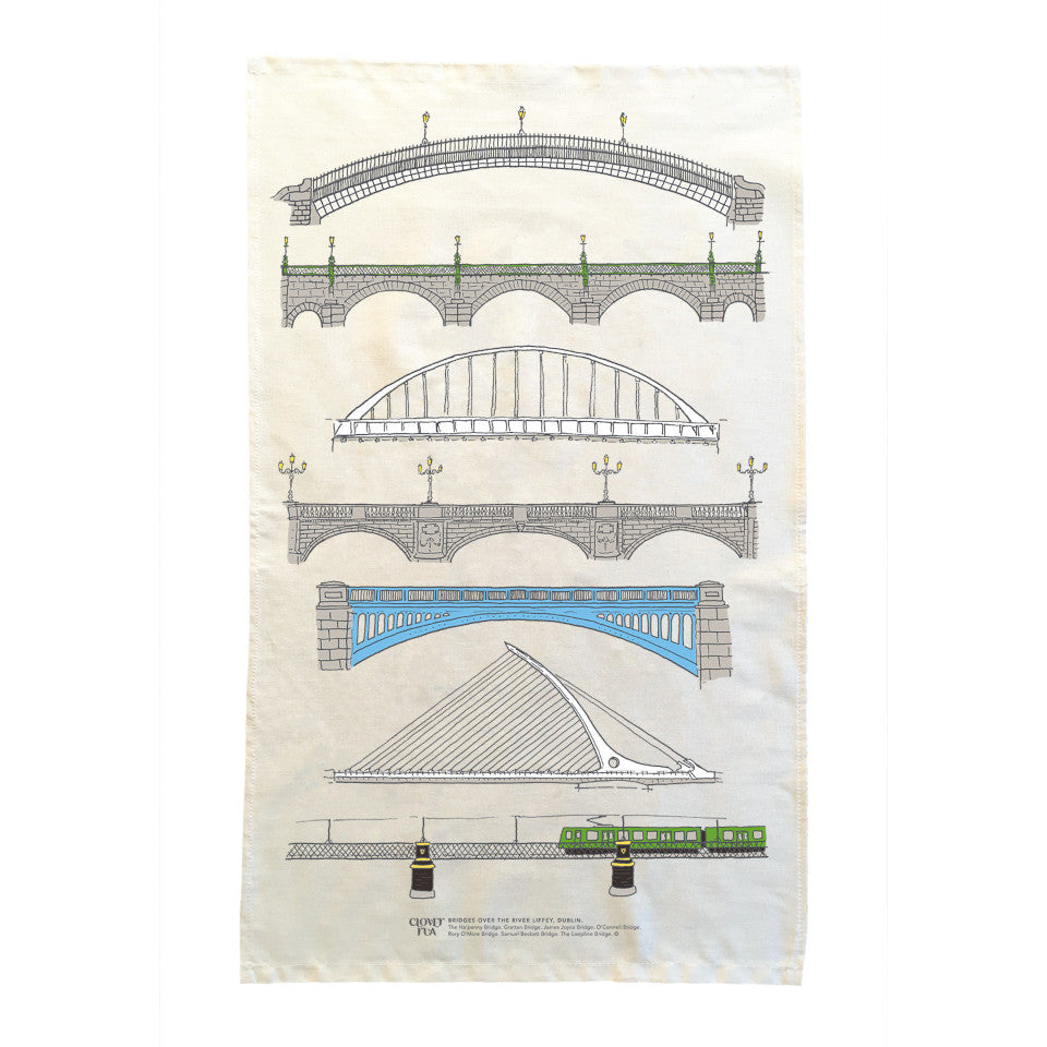 Dublin Bridges cotton tea towel.