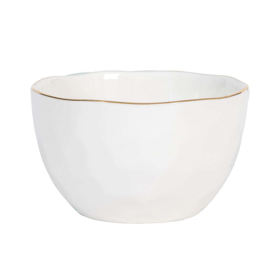 Good Morning bowl, white glaze with gold-finish rim.