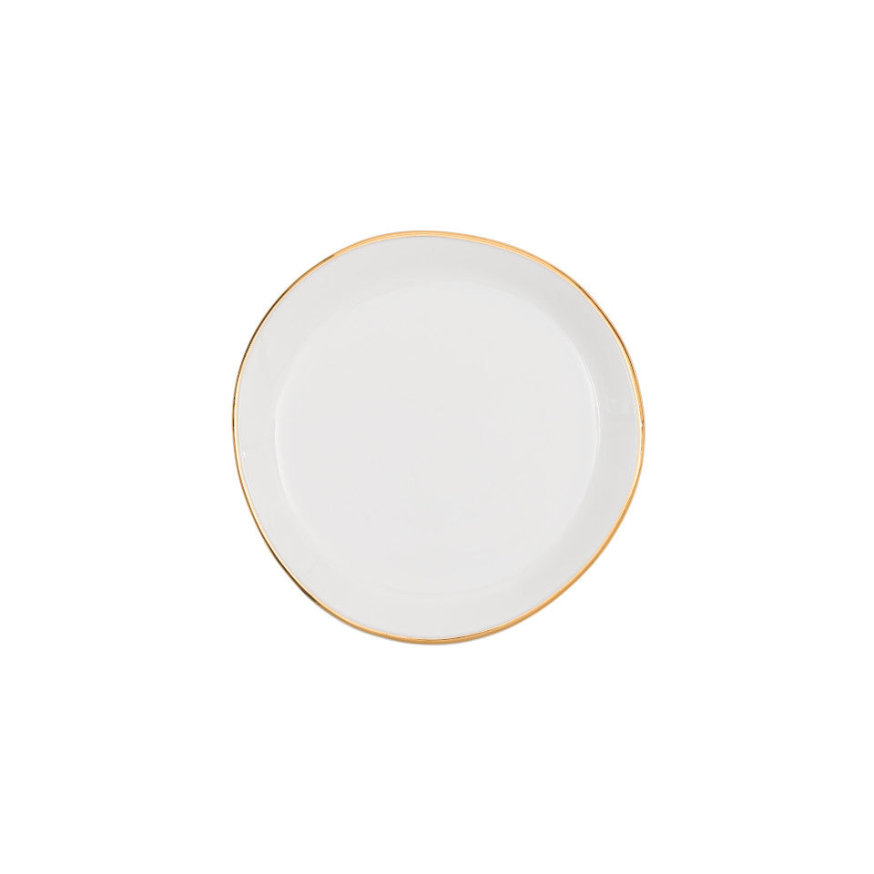 Good Morning small plate, white glaze with gold-finish rim.
