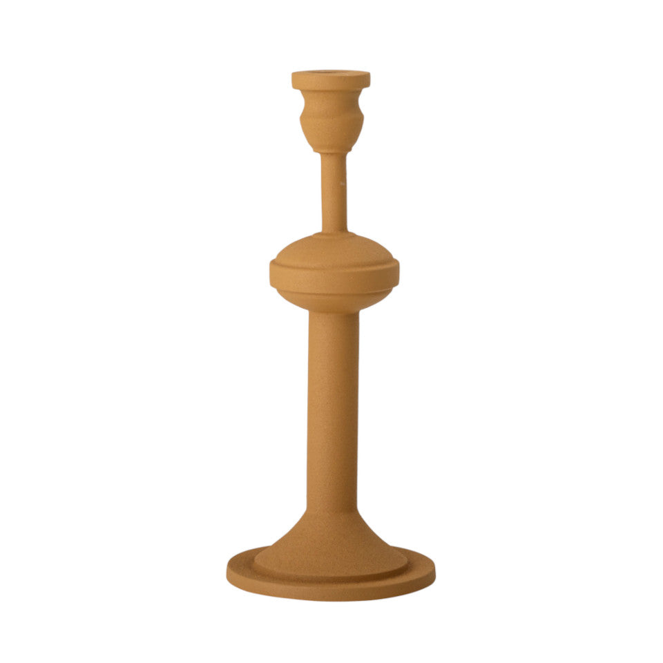 Idica candlestick, yellow metal in a 'turned wood' style.