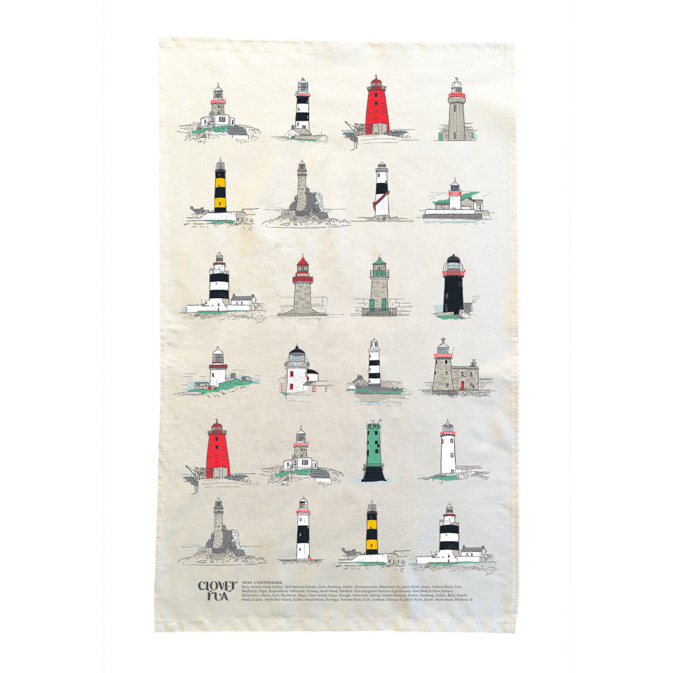 Irish Lighthouses cotton tea towel.