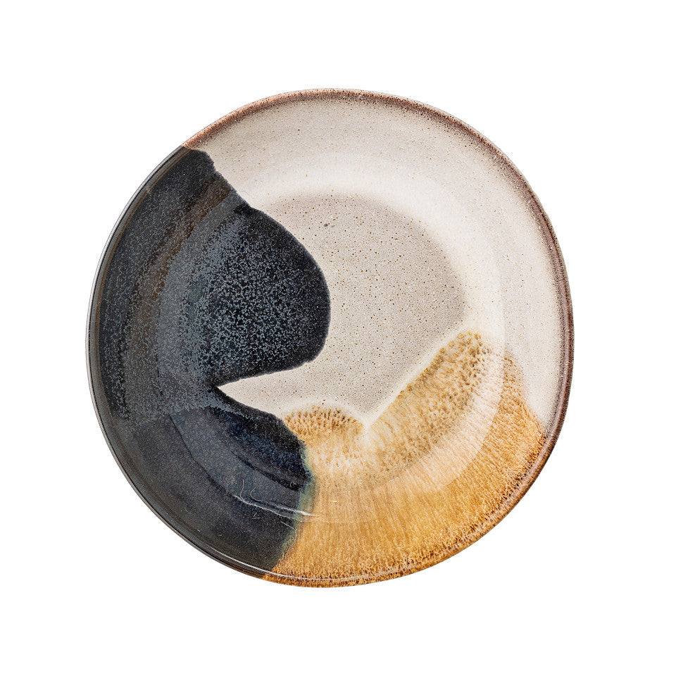 Jules soup bowl, natural glaze with abstract blue and sand accent glaze.