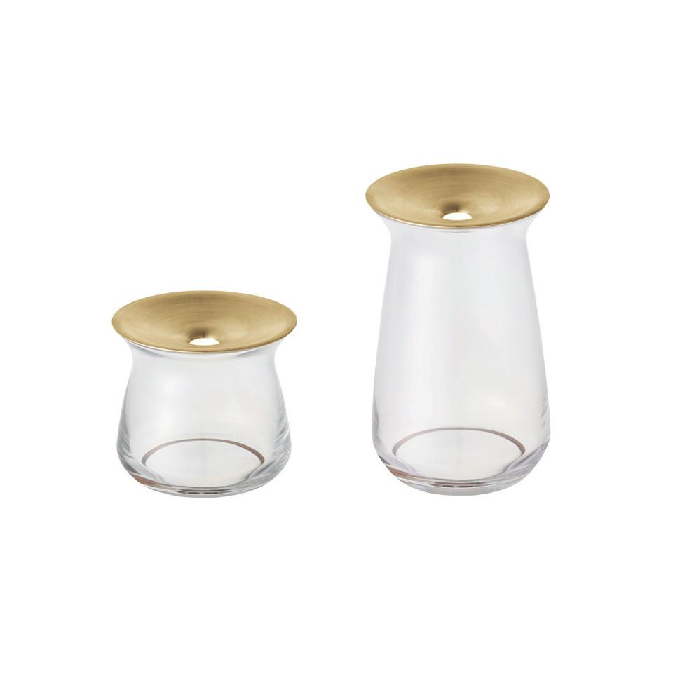 Luna l-r, small and large glass vase with brass collar.