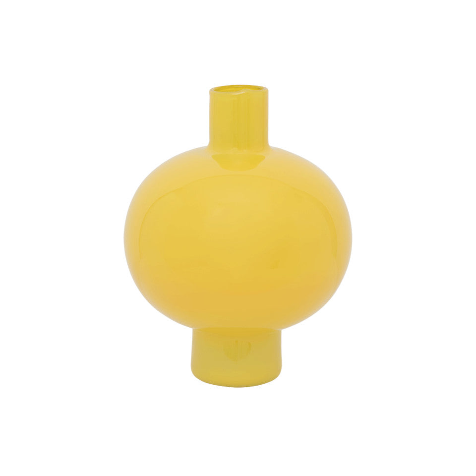 Round french vanilla (yellow) recycled glass vase.