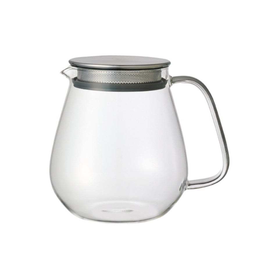 Unitea glass 720 ml teapot with stainless steel strainer lid.