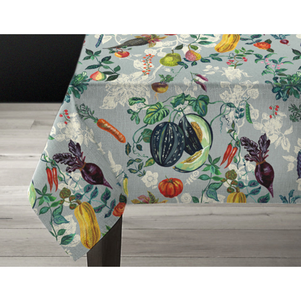 Veggies linen tablecloth, 1.5m wide by 3m length.