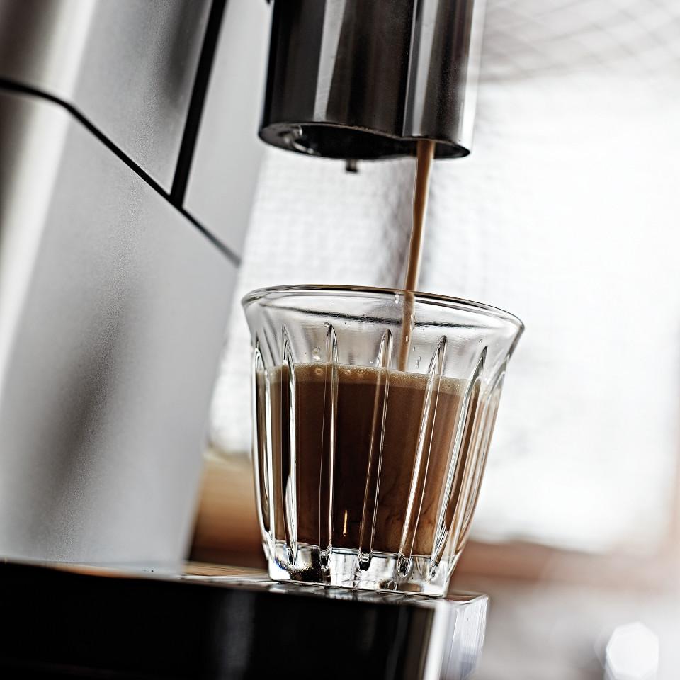 Zinc espresso glass, styled image.